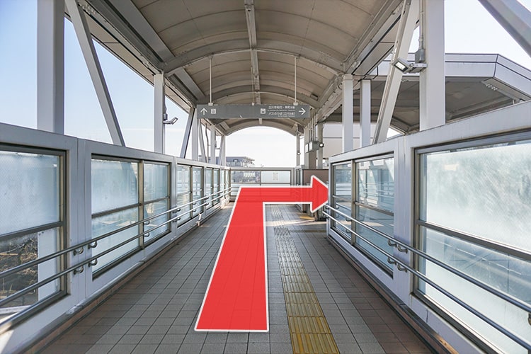 通路を直進し、右手のエスカレーター（階段）を下ります